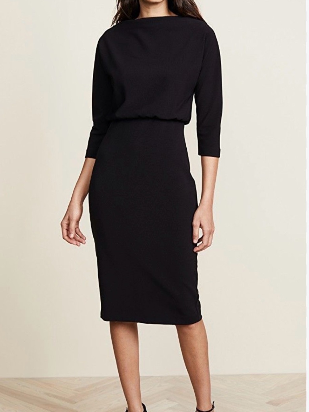 Badgley Mischka Black Boat-Neck Midi Dress